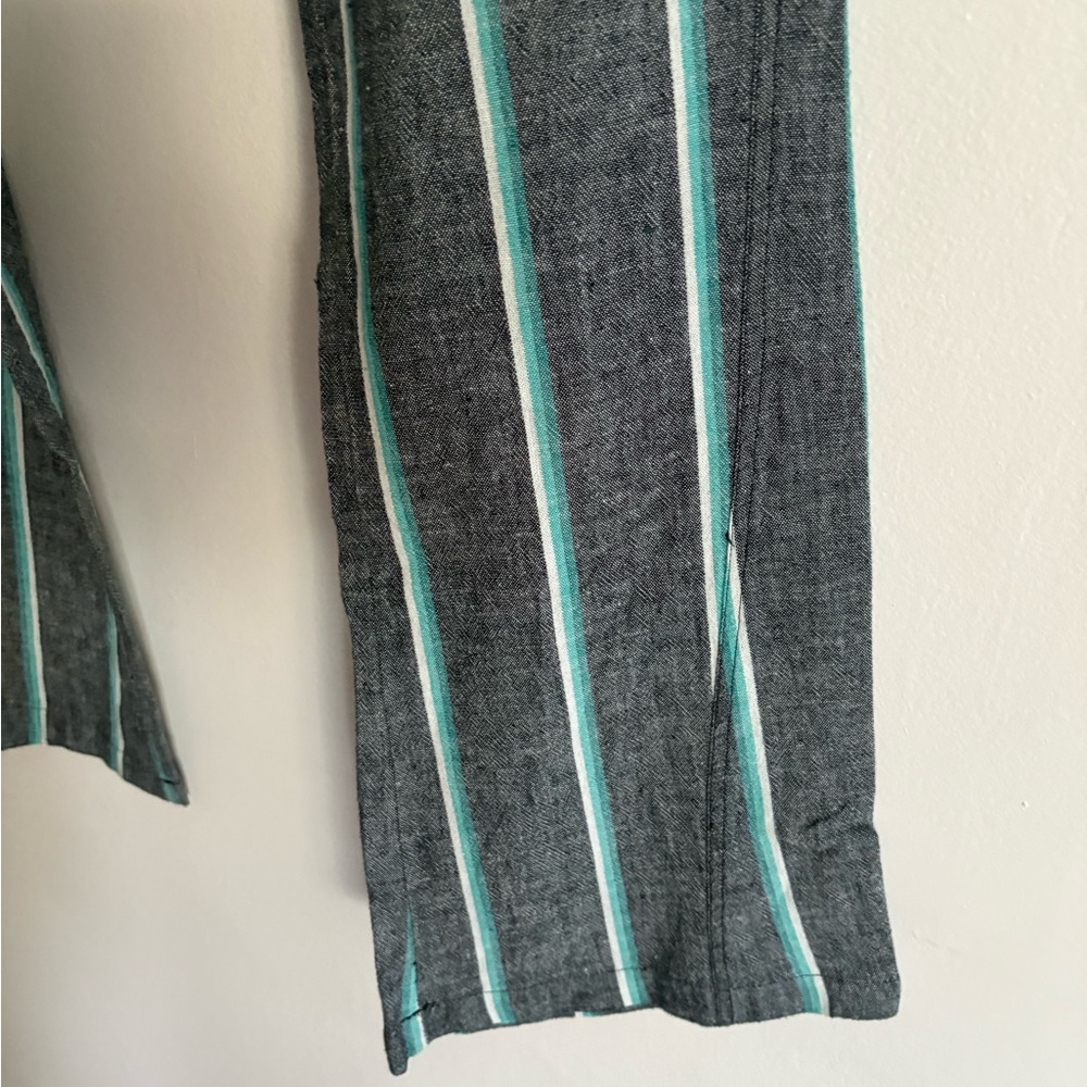 Roxy Oceanside Yarn Linen Cotton Blend Gray Striped Wide Leg Pants Medium - Picture 6 of 14
